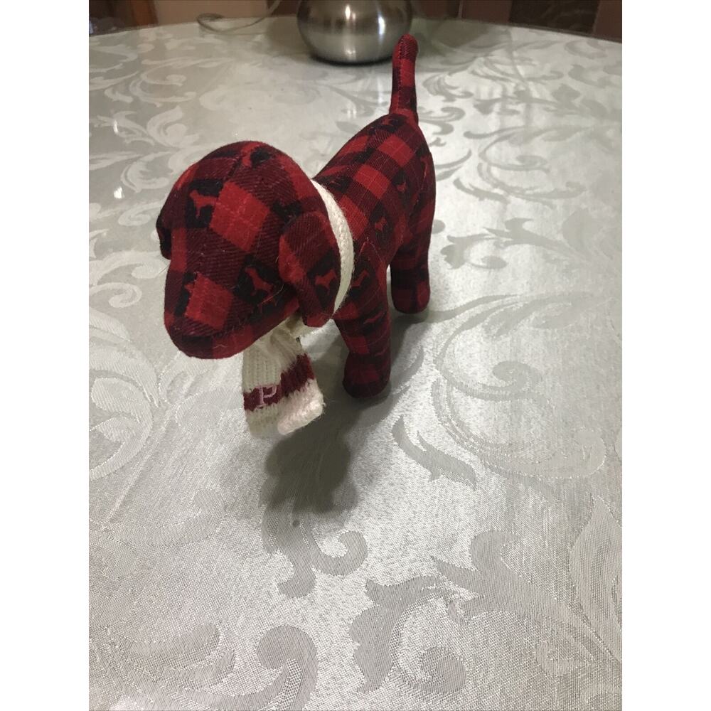 Victoria's Secret PINK Plush Red‎ & Black Plaid Dog Puppy White Scarf With tag